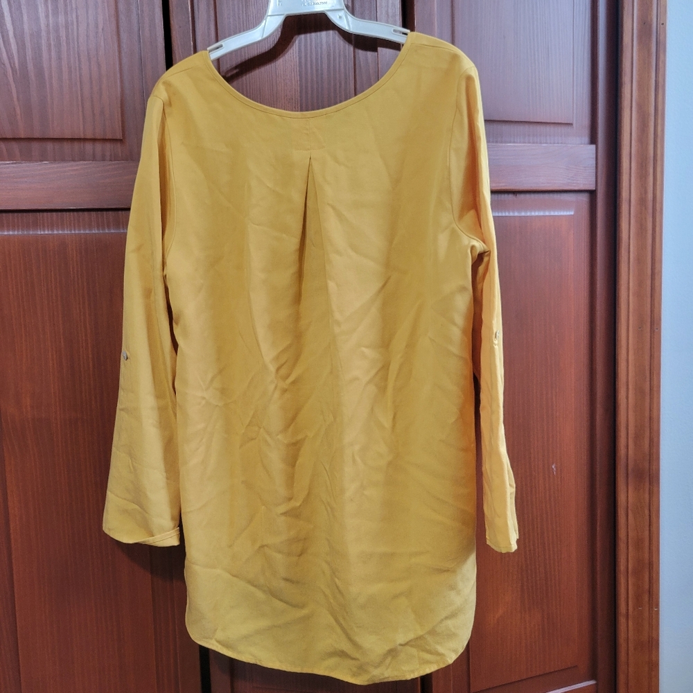 Soft Surroundings Yellow Lyocell Button Up V Neck Long Sleeve Tunic | Small - Picture 5 of 10